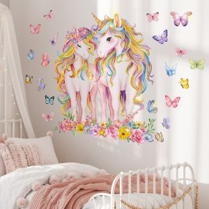 Sticker Muraux Licorne - Autocollant Muraux Fleur Papillons Sticker Murale pour Fille Chambre Enfants B&eacute;b&eacute; P&eacute;pini&egrave;re - Neuf