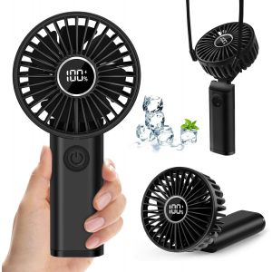Mini Ventilateur Portable Rechargeable - 3600mAh USB, 6 Vitesses, Silencieux, Batterie Externe, Noir - Pour Bureau et Main - Neuf