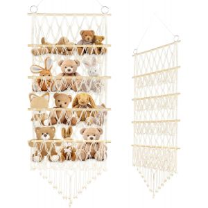 SUBZONAL-Hamac de Rangement, 4 Couches Hamac de Rangement pour Peluches et Jouets, Style Boh&egrave;me, Filet de Rangement Suspendu Tiss&eacute; &agrave; La Main, pour la Chambre des B&eacute;b&eacute;s, la Chambre des Enfants - Neuf