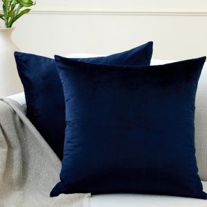 Kalanka-Housses De Coussin Velours, Set De 2 Pi&egrave;ces (40x40 Cm) - Bleu Marine - Teinture Couleur Unie, Doux Et Moelleux, Lavable, Grand Coussin D&eacute;coratif Carr&eacute; Pour Canap&eacute;, Sofa, Chaise - Neuf