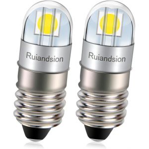 E10 Ampoule LED 3030 2SMD Puce 4.5V Sans Polarité 200LM Blanc Chaud Ampoule LED de Rechange pour Lampe de Poche Torche Lumière de Travail Paquet de 2 - Neuf