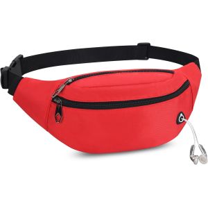 KALANKA-Sac Banane Homme Femme Sac Banane avec Prise Casque et Poches à 3 Fermetures à glissière Ceinture réglable pour la Voyage randonnée d'entraînement en Plein air - Neuf