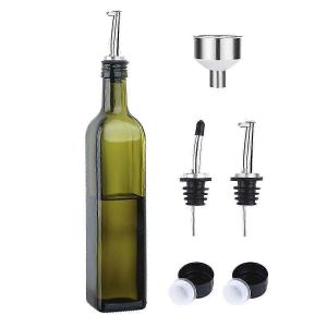 Huile d'olive en verre -500 ml d'huile verte et de vinaigre avec bec verseur et entonnoir-carafe à huile d'olive - Neuf