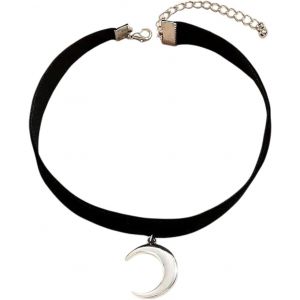 Kales-1 Pcs Collier Ras Du Cou Noir Pour Femme En Cuir Gothique Avec Pendentif Lune Bijoux Collier En Cuir,Collier Croissant De Lune,Collier De Lune En Argent,Pour Femme Fille Accessoire De No&euml;l - Neuf
