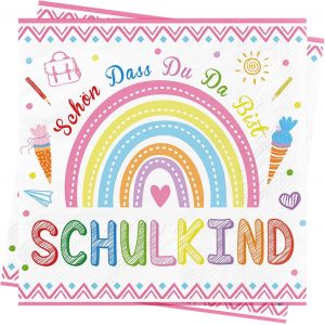 Tianyi-Lot De 80 Serviettes De Rentrée Des Classes Pour Fille - Roses - Décoration De Table - Avec Inscription En Allemand - 33 X 33 Cm - Neuf