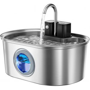 Fontaine &Agrave; Eau Sans Fil Pour Chat 3,2 L U2013 Inox, &Agrave; Piles, Avec Capteur De Mouvement, Pompe Silencieuse, Filtration Multiple, Sans Bpa, Facile &Agrave; Nettoyer, Pour Int&eacute;rieur - Neuf