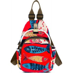 Femmes Mode Sac À Dos Rétro Décontracté D'École Anti-Vol Sacs À Bandoulière Voyage Travail Achats Fête École Nylon Multi Poches Chic Collège Sac À Main Imprimé Sacs À Dos Rouge B[H2302] - Neuf