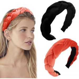Kal-2 Pièces Serre Tete Femme, Bandeaux Rembourrés En Velours Pour Femme, Serre Tête Tressé En Velours Cheveux Large Femme Headband, Headband Vintage, Serre Tete Fille, Bandeau Cheveux Femme (C) - Neuf