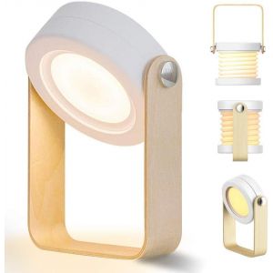 Dimmable Led Tactile Lampe De Chevet, Lampe De Bureau Vintage Avec Manche En Bois, 3 Niveaux De Luminosité, Pliable, Portable, Lampe De Table Avec Fonction Tactile Pour La Chambre À Coucher - Neuf