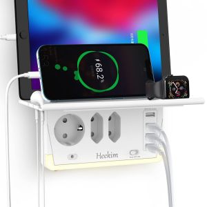 Ytfhg-Multiprise Usb, Multiprise Murale Avec Veilleuse Et Support, Multiprise Avec 3 Prises Et 4 Ports Usb Pour La Cuisine, Salle De Bains, Chambre À Coucher, Protection Contre Les Surtensions - Neuf