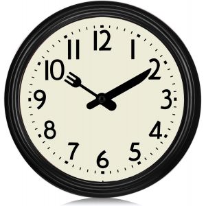 FCHHK-24cm Horloge Murale Cuisine Vintage Design, Silencieuse Noir Pendule Murale Rétro sans Tic-tac pour Restaurant Salle a Manger Café - Neuf