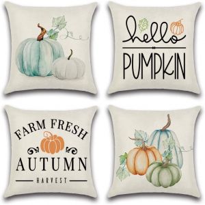 Slep-Thanksgiving Housse De Coussin 45 X 45 Cm, Lot De 4 L'automne Citrouille Canap&eacute; Taie D'oreiller Pour Maison Salon Chambre D&eacute;coration D'int&eacute;rieur - Neuf