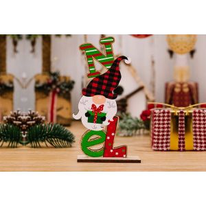 Ensemble de figurines en bois repr&eacute;sentant des lettres de No&euml;l - P&egrave;re No&euml;l, bonhomme de neige et gnome - D&eacute;corations de table pour la maison - Neuf