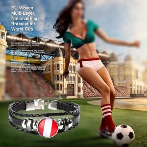 Bracelet Tresse Multicouche En Pu Avec Drapeau National Pour La Coupe Du Monde (Perou) - Neuf