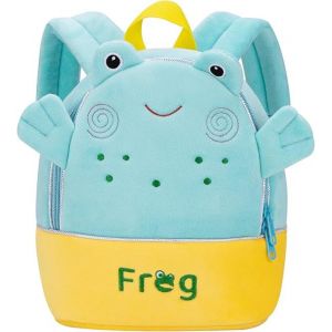 La grenouille Sacs à Dos Enfant en Peluche Cartable Scolaire Maternelle Élémentaire Dessin Animé Animal Sacs à Dos Léger Garderie Bagages 27*24*7CM pour Filles Garçons 2-6 ans - Neuf