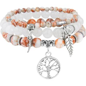 Kalanka-3 Pcs Bracelet Pierre Naturelle Femme,Boho Bracelet Perles Femme Avec Pendentif Arbre De Vie,Bracelets De Yoga Femmes,17-24 Cm Bracelets Pierre Coloré,Bijoux Cadeau Pour Femmes Fille - Neuf