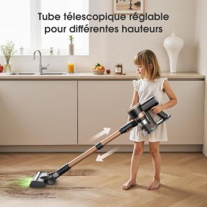 Aspirateur Balai sans Fil P2, 30kPa aspirateur l&eacute;ger avec Brosse Anti-enchev&ecirc;trement et &eacute;clairage Vert am&eacute;lior&eacute;, aspirateur autoportant pour sols, Poils d&iquest;Animaux et Voiture, Or - Neuf