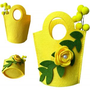 Sac &agrave; main Mimosa artificiel,sac d&eacute;coratif en feutre avec rose et mimosa,jaune,id&eacute;e cadeau pour f&ecirc;te des femmes,(1,sac &agrave; main) - Neuf