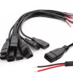 JGD-10 Pi&egrave;ces Queue de cochon USB Type-C,22AWG 5V 3A USB-C femelle vers fil nu &agrave; 2 broches,USB type C rallonge de c&acirc;ble, prise USB C &agrave; soudable avec extr&eacute;mit&eacute; ouverte pour les bricoleurs (25 cm) - Neuf