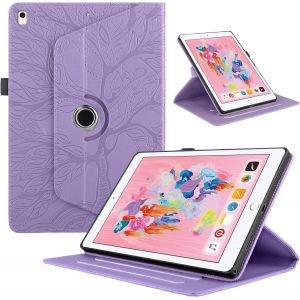 Coque Compatible Avec Ipad 9.7"" 2018/2017 6th/5th Gen Flip Pu Cuir 360°Rotatif Multi-Angle Stand Housse Cover Avec Réveil/Sommeil Automatique Arbre De Vie Tablette Protection Case,Violette.[F1776] - Neuf