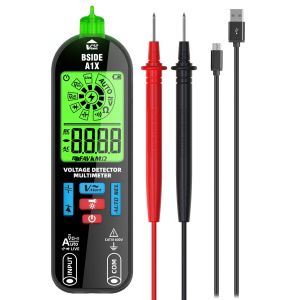 A1X Multim&egrave;tre Num&eacute;rique Intelligent Mini Testeur &Eacute;lectrique Rechargeable avec Nouvel &Eacute;cran ID D&eacute;tecteur de Tension Sans Contact Testeur de Continuit&eacute; Capacit&eacute; Ohm Diode C&acirc;ble Sous Tension - Neuf