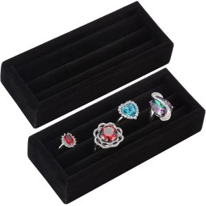 Lot De 2 Petits Plateaux De Rangement En Velours À 2 Emplacements Pour Boucles D'Oreilles, Boîte À Bijoux, Tiroir, Commode - Neuf