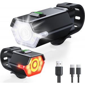 Lumiere Velo Avec Feu D'avertissement Latéral,3+6 Modes Eclairage Velo Avant Et Arriere Rechargeable Pour Cyclisme De Nuit,Étanche Ip65,Lampe Arrière Phare Velo Catadioptres Super Lumineux - Neuf
