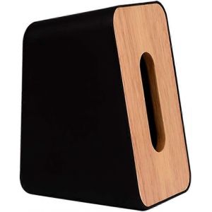 Boîte de mouchoirs en plastique,boîte de mouchoirs nordique,boîte de mouchoirs sèche humide avec couvercle en bambou pour salon,voiture et tables,17.3X11.8X12.6CM (Noir) - Neuf