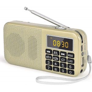 Radio portable,FM avec batterie rechargeable de grande capacité (3000mAh),prise en charge MP3 / SD / USB / AUX,or - Neuf