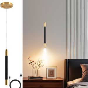 Suspension Led Moderne Noire Avec Batterie,Batterie 4500 Mah,Suspension Cylindrique À Piles Pour Table De Chevet,Chambre À Coucher - Neuf