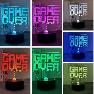 Kalanka-Game Over Fin01 Veilleuse &Agrave; Illusion 3d Pour Gar&ccedil;ons Et Filles Avec Panneau De Jeu Led Et 16 Couleurs Changeantes T&eacute;l&eacute;commande Tactile Id&eacute;e D'anniversaire Pour Enfants - Neuf