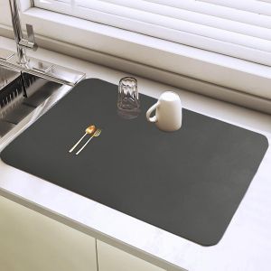 Loranka-Tapis &Eacute;gouttoir Vaisselle 30x40cm, Tapis De S&eacute;chage Cuisine Super Absorbant & Antid&eacute;rapant, Dessous De Machine &Agrave; Caf&eacute;, Protection Plan De Travail, S&eacute;chage Rapide, Gris Fonc&eacute; - Neuf