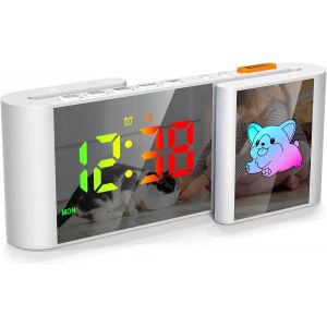 KAL-Réveil Numérique, Horloge Digitale Avec Chien Mignon, Horloge Led De Type S, 11 Couleurs Cartoon, Variateur, Volume, Snooze, Veilleuse Pour Table De Nuit, Chambre, Room Décor(Blanc) - Neuf
