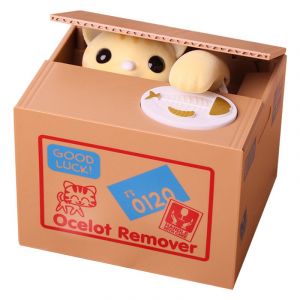 Tirelire Decorative En Abs, 12 X 10 X 9 Cm, Alimentee Par Piles, Motif Chat Jaune, Jouet Pour Le Divertissement - Neuf