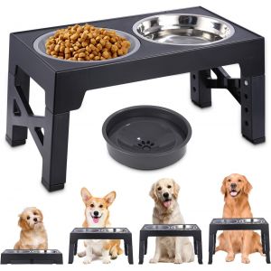 Gamelles Sur&eacute;lev&eacute;es Gamelles Pliables Et Sur&eacute;lev&eacute;es Porte Gamelles Pour Chiens Avec Gamelle Anti-Glouton Et Gamelle Eau Anti-&Eacute;claboussure Bols En Acier Inoxydable 4 Hauteurs R&eacute;glables Noir - Neuf