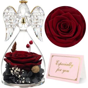 Rose Eternelle Ang Femme, Fleur Eternelle Cadeau Mamie, Ange Figurine Anniversaire, Noel, Saint Valentin, F&ecirc;te des M&egrave;res - Neuf