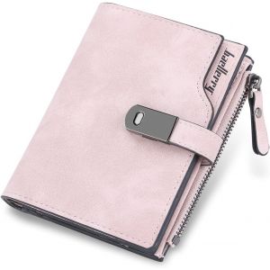Porte Monnaie Femme En Cuir Pu Porte Feuilles Pour Femme Court Lisse Et Souple Petit Portefeuille Femme Avec 16 Emplacements Cartes Et Zippé Pochette À Monnaie (Rose-S) - Neuf