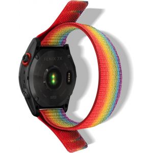 Nylon Bracelet Pour Garmin Quatix 8 51Mm/Quatix 7X/6X/Tactix 8 51Mm/Tactix 7Pro/Fenix8 51 Mm/Fenix 7X Pro/F&iquest;nix 6X Pro Bracelet Respirant Pour Enduro 3/2 (Quickfit 26Mm, Arc-En-Ciel) - Neuf