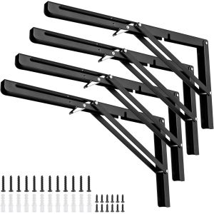 Cherbowing Lot de 4 supports d'&eacute;tag&egrave;re pliants - Charni&egrave;res d'angle - Charge lourde - Peu encombrant - Pour table pliante - Montage mural - Charge maximale : 75 kg (400 mm) - Neuf