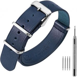 Kal-Bracelets De Montre En Cuir 18mm 20mm 22mm, Cuir De Veau Véritable, Bracelet De Montre Militaire En Une Pièce Pour Homme Et Femme - Neuf