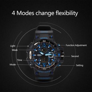 Montre-Bracelet Electronique Multifonctionnelle A Double Affichage Smael Pour Le Sport En Plein Air (Noir Et Bleu) - Neuf