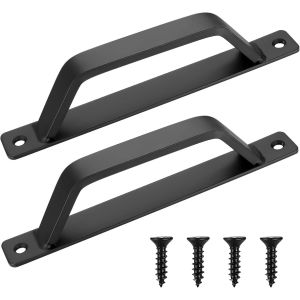 Poign&eacute;es Coulissantes, 2 Pcs Poign&eacute;es En Forme De D, Poign&eacute;es De Porte Noires, 200mm Poign&eacute;es Pour Porte Coulissante, Convient Pour Garage, Cabane, Porte, Placard, Armoire, Tire Poign&eacute;es - Neuf