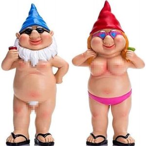 MEVRONISSHOP-Lot de 2 naines de jardin, ludiques, statue de couple GNOME, ornements de pelouse Art D&eacute;co, ornements de jardin pour l'int&eacute;rieur ou l'ext&eacute;rieur (blanc) - Neuf