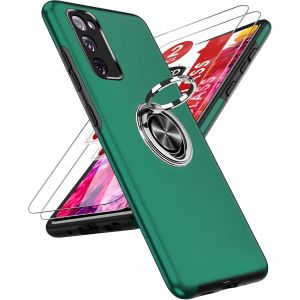 Kalanka-Coque Pour Samsung Galaxy S20 Fe 5g/4g Avec 2 Verre Trempé Vitre Protection Et Anneau Telephone, Militaire Pc Et Tpu Silicone Etui Antichoc Housse Pour Samsung Galaxy S20fe 5g/4g - Vert - Neuf