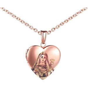Kal-Sainte Marie Collier Médaillon Coeur Personnalisé Photo Pendentif Collier Vierge Marie Religions Medaillon Porte Photo En Acier Inoxydable Avec Chaîne 50cm Cadeau Pour Maman Femme Fille - Neuf