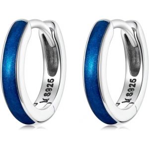 Chenquansarl-Créoles Boucles D'oreilles Petite Pour Femme Argent Sterling 925 Simples Noires Bleu Émail Boucles D'oreilles Petite Cartilage Créoles Huggie Bijoux Cadeau Pour Femmes Filles Homme - Neuf