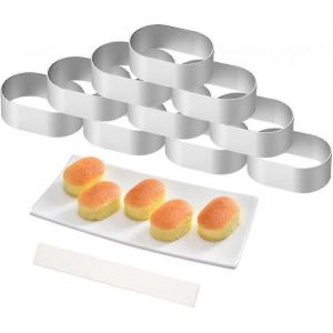 10pcs Moules À Fromage Semi-Cuit Alliage D'aluminium Anneaux De Gâteau Au Fromage Ovale Moules Demi-Cuits Moules Ovales Avec 100pcs Côté Gâteau Szrh A-F - Neuf