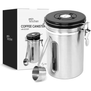 CMWS-Boite a Cafe Moulu Hermétique - Acier Inox 1800 ml Capacité - Ideal pour Café en Grains ou en Poudre 500 à 600 grammes - Conserver l'arôme et Fraîcheur (Argente) - Neuf