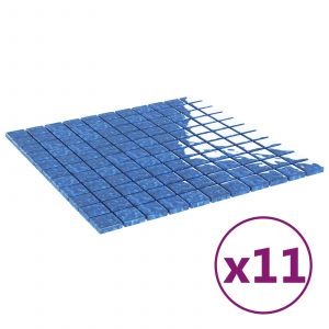 vidaXL Carrelage en mosa&iuml;que 11 pcs Bleu 50 x 50 cm Verre - Neuf