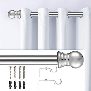 Tringle À Rideaux,76-152cm Tringle À Rideaux Extensible Avec Bornes Rondes En Acier Inoxydable,Tringle À Rideaux Célibataire Décoratif Pour Fenêtre De Cuisine/Argent - Neuf